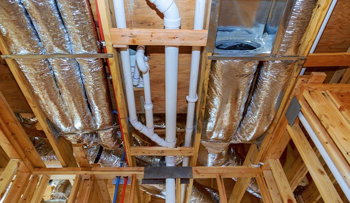 HVAC ductwork and pvc plumbing installation