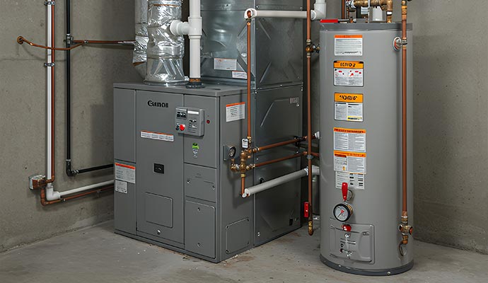 Installed water heater in basement