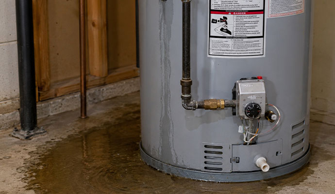 A residential water heater is leaking water